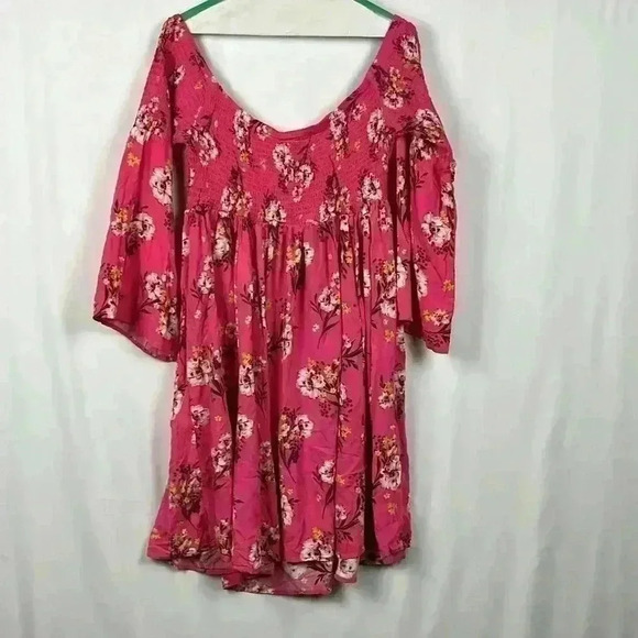 Torrid Women’s Floral Dress Pink 1 Baby Doll Smocked Mini Gathered Bell Sleeves - Picture 6 of 9